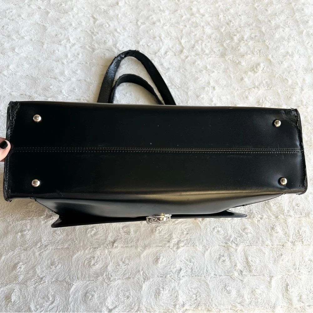 Jack Georges Bag Briefcase Womens Black Italian Leather Laptop Sleeve Zip *READ*